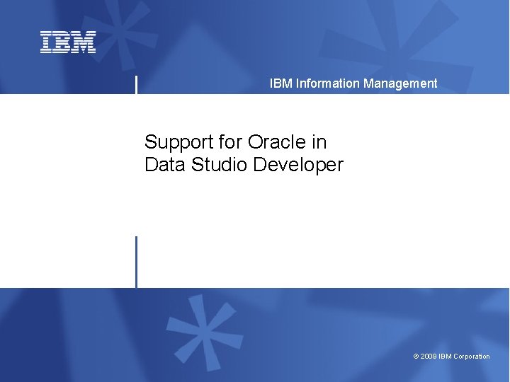 IBM Information Management Support for Oracle in Data Studio Developer © 2009 IBM Corporation