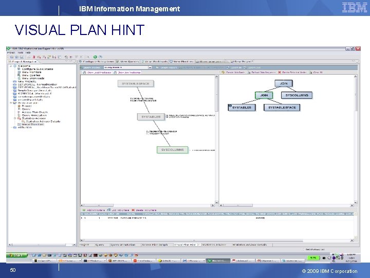 IBM Information Management VISUAL PLAN HINT 50 © 2009 IBM Corporation 