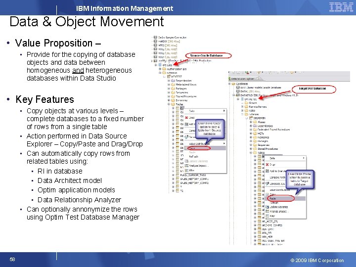 IBM Information Management Data & Object Movement • Value Proposition – • Provide for