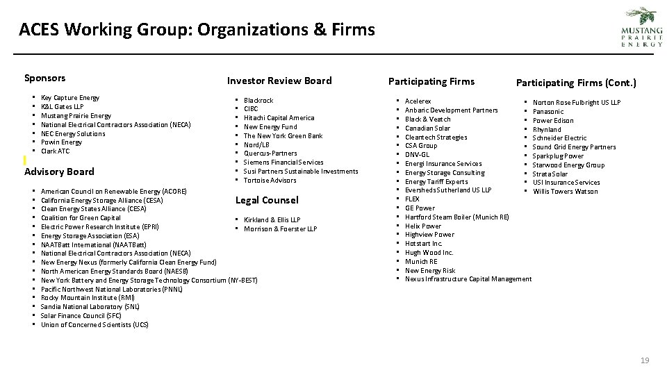 ACES Working Group: Organizations & Firms Sponsors • • Key Capture Energy K&L Gates