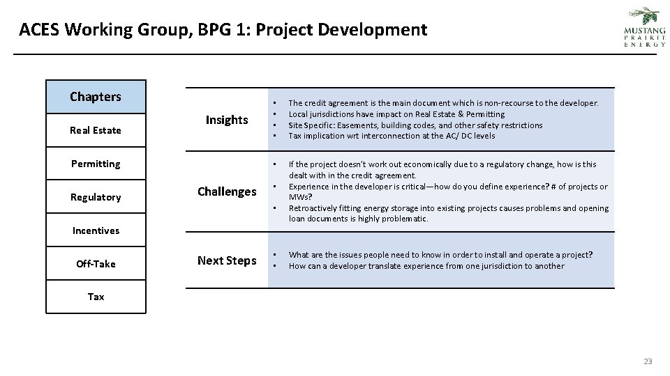 ACES Working Group, BPG 1: Project Development Chapters Real Estate Insights Permitting Regulatory Challenges