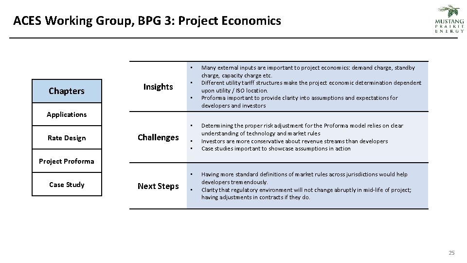 ACES Working Group, BPG 3: Project Economics • Chapters Insights • • Many external