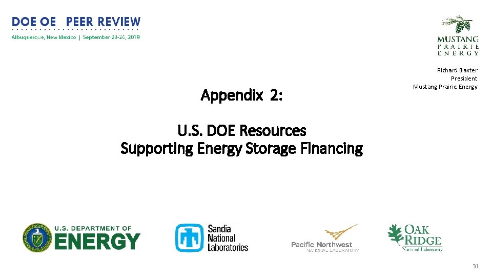 Appendix 2: Richard Baxter President Mustang Prairie Energy U. S. DOE Resources Supporting Energy