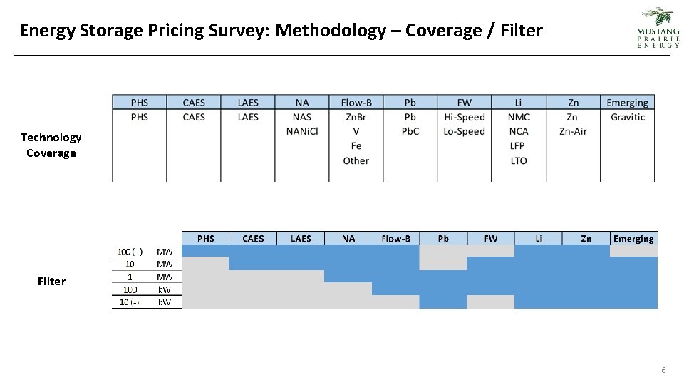 Energy Storage Pricing Survey: Methodology – Coverage / Filter Technology Coverage Filter 6 