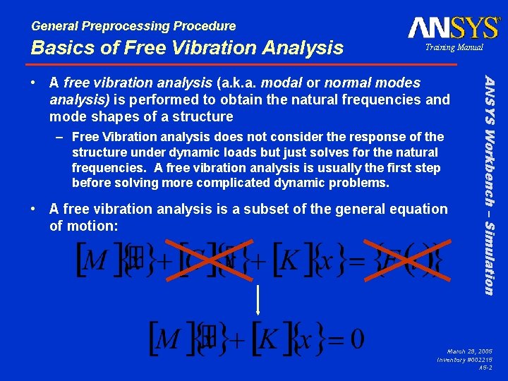 General Preprocessing Procedure Basics of Free Vibration Analysis Training Manual – Free Vibration analysis