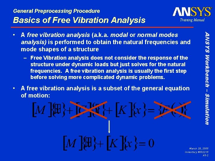 General Preprocessing Procedure Basics of Free Vibration Analysis Training Manual – Free Vibration analysis