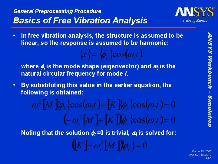 General Preprocessing Procedure Basics of Free Vibration Analysis Training Manual where fi is the