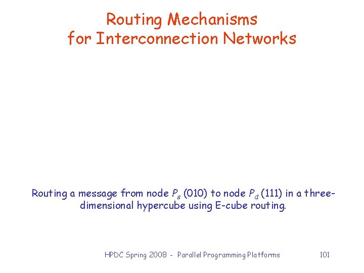 Routing Mechanisms for Interconnection Networks Routing a message from node Ps (010) to node