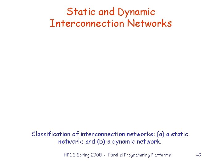 Static and Dynamic Interconnection Networks Classification of interconnection networks: (a) a static network; and