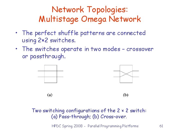 Network Topologies: Multistage Omega Network • The perfect shuffle patterns are connected using 2×