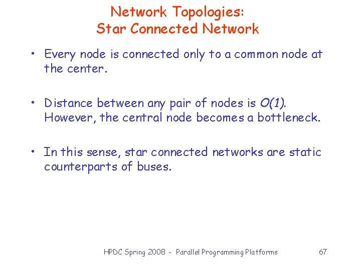 Network Topologies: Star Connected Network • Every node is connected only to a common