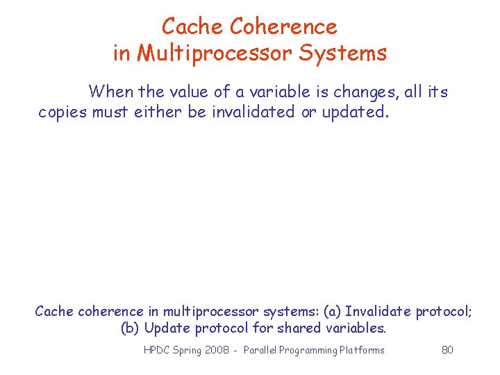 Cache Coherence in Multiprocessor Systems When the value of a variable is changes, all