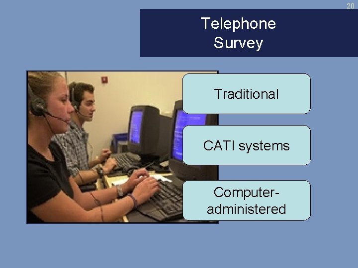 20 Telephone Survey Traditional CATI systems Computeradministered 