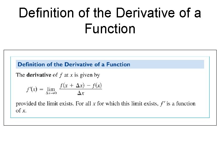 Definition of the Derivative of a Function 