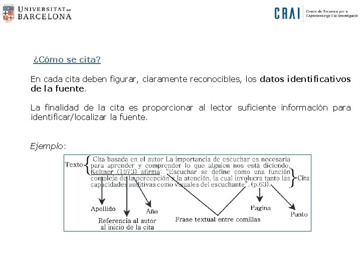  ¿Cómo se cita? En cada cita deben figurar, claramente reconocibles, los datos identificativos