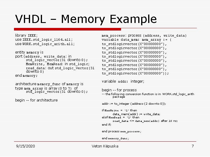 Digital Systems Design 2 VHDL Modeling Behaviour Ref