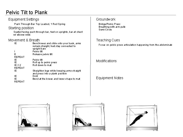 Pelvic Tilt to Plank Equipment Settings Push Through Bar Top Loaded, 1 Red Spring
