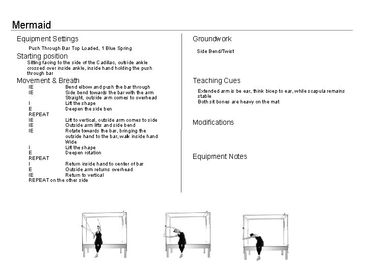 Mermaid Equipment Settings Push Through Bar Top Loaded, 1 Blue Spring Starting position Groundwork