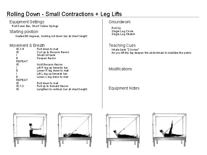 Rolling Down - Small Contractions + Leg Lifts Equipment Settings Roll Down Bar, Short