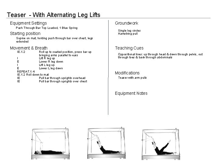 Teaser - With Alternating Leg Lifts Equipment Settings Push Through Bar Top Loaded, 1