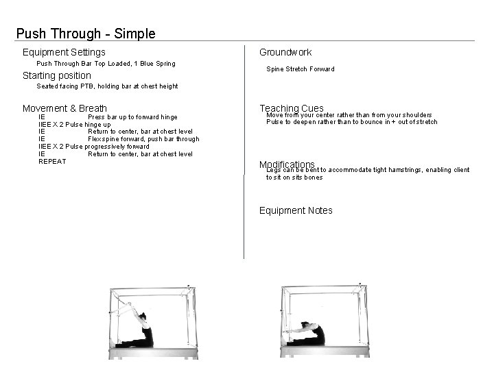 Push Through - Simple Equipment Settings Push Through Bar Top Loaded, 1 Blue Spring