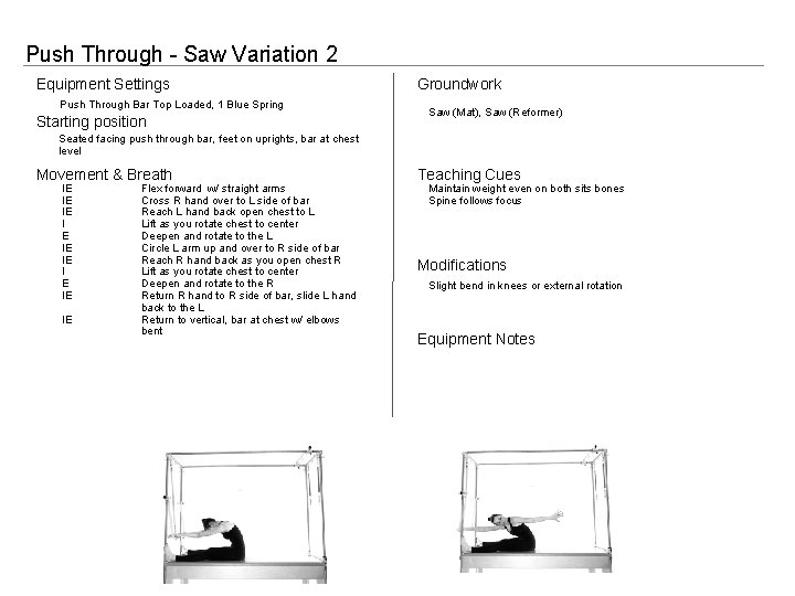 Push Through - Saw Variation 2 Equipment Settings Push Through Bar Top Loaded, 1