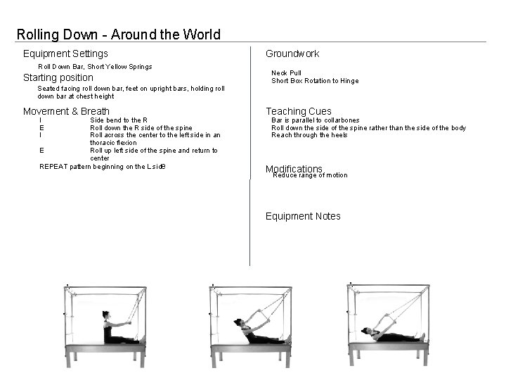 Rolling Down - Around the World Equipment Settings Roll Down Bar, Short Yellow Springs