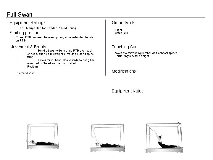 Full Swan Equipment Settings Push Through Bar Top Loaded, 1 Red Spring Starting position