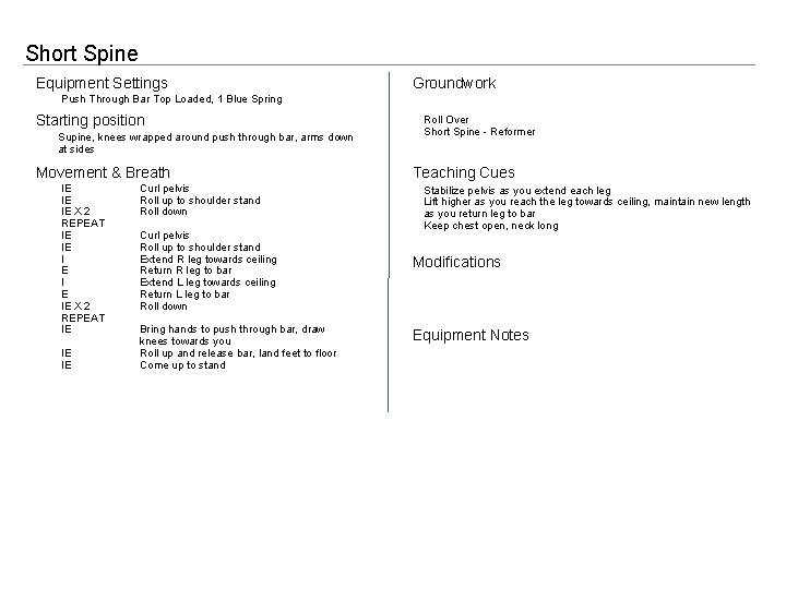 Short Spine Equipment Settings Groundwork Push Through Bar Top Loaded, 1 Blue Spring Starting