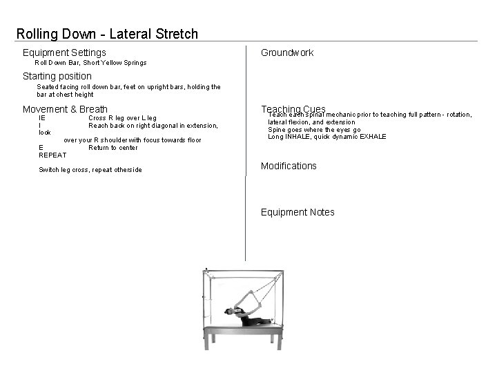 Rolling Down - Lateral Stretch Equipment Settings Groundwork Roll Down Bar, Short Yellow Springs