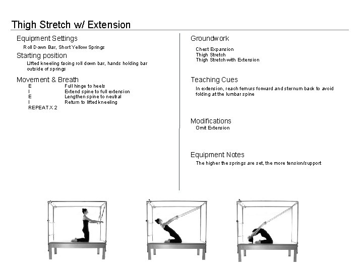 Thigh Stretch w/ Extension Equipment Settings Roll Down Bar, Short Yellow Springs Starting position