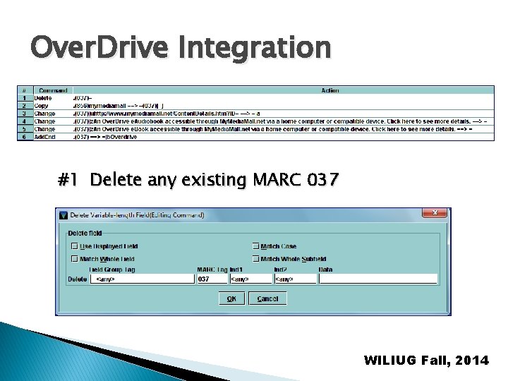 Over. Drive Integration #1 Delete any existing MARC 037 WILIUG Fall, 2014 