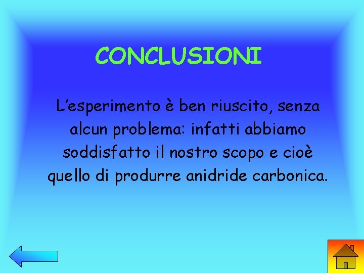 CONCLUSIONI L’esperimento è ben riuscito, senza alcun problema: infatti abbiamo soddisfatto il nostro scopo