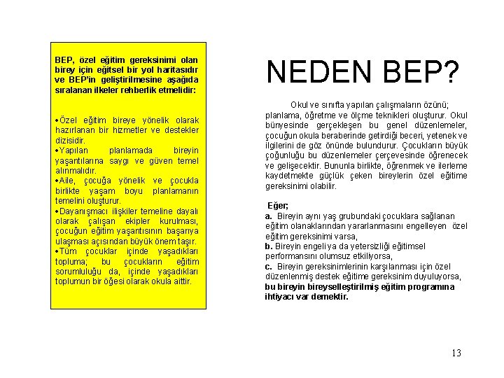 BEP, özel eğitim gereksinimi olan birey için eğitsel bir yol haritasıdır ve BEP’in geliştirilmesine