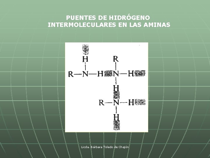 PUENTES DE HIDRÓGENO INTERMOLECULARES EN LAS AMINAS Licda. Bárbara Toledo de Chajón 