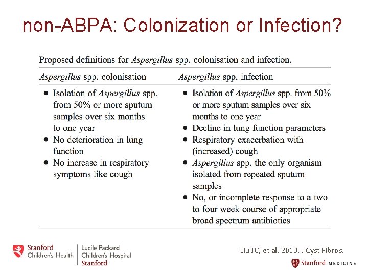 non-ABPA: Colonization or Infection? Liu JC, et al. 2013. J Cyst Fibros. 