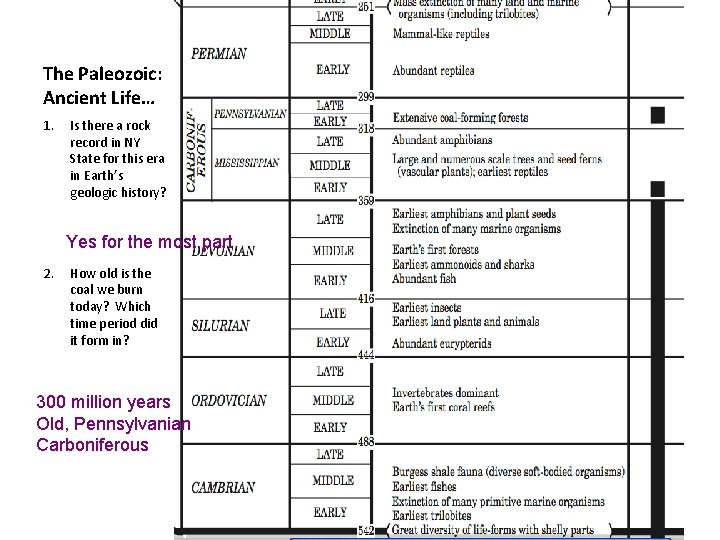 The Paleozoic: Ancient Life… 1. Is there a rock record in NY State for