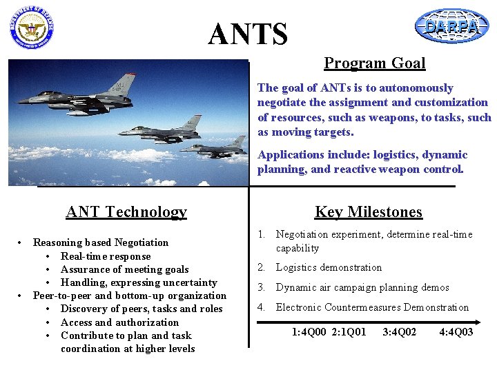 ANTS DARPA Program Goal The goal of ANTs is to autonomously negotiate the assignment