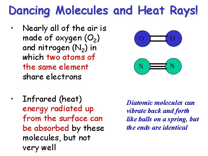 Dancing Molecules and Heat Rays! • • Nearly all of the air is made