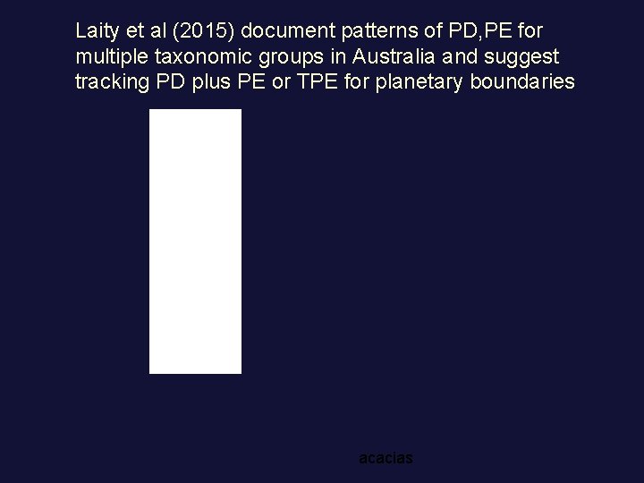 Laity et al (2015) document patterns of PD, PE for multiple taxonomic groups in