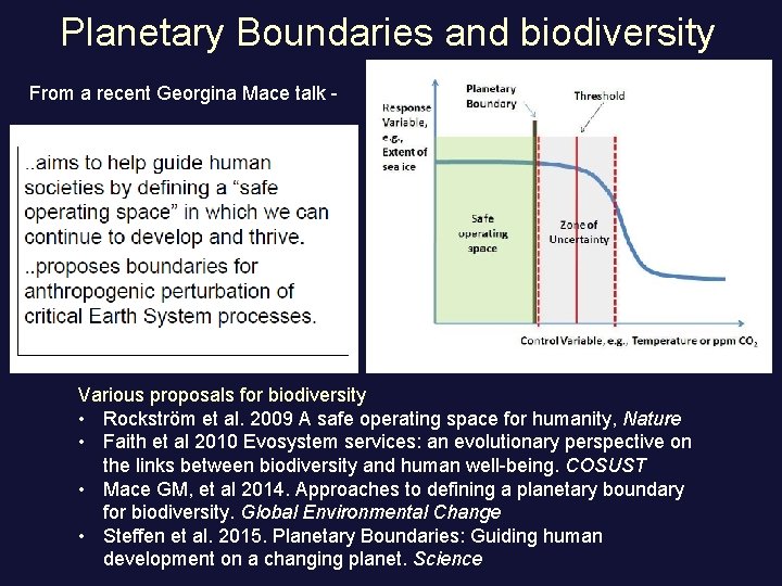 Planetary Boundaries and biodiversity From a recent Georgina Mace talk - Various proposals for