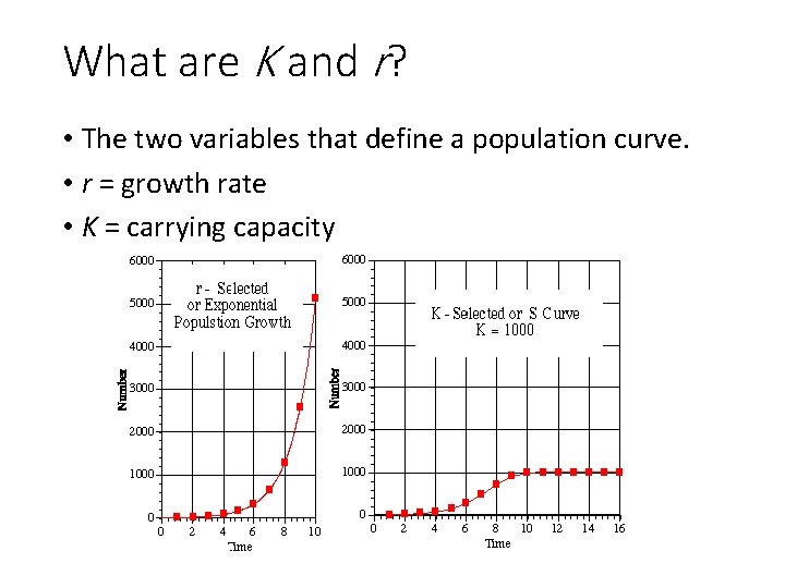 What are K and r? • The two variables that define a population curve.