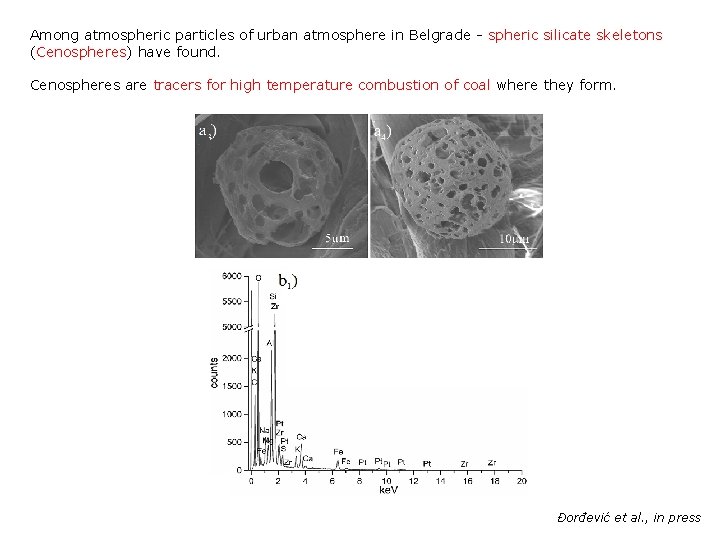 Among atmospheric particles of urban atmosphere in Belgrade - spheric silicate skeletons (Cenospheres) have