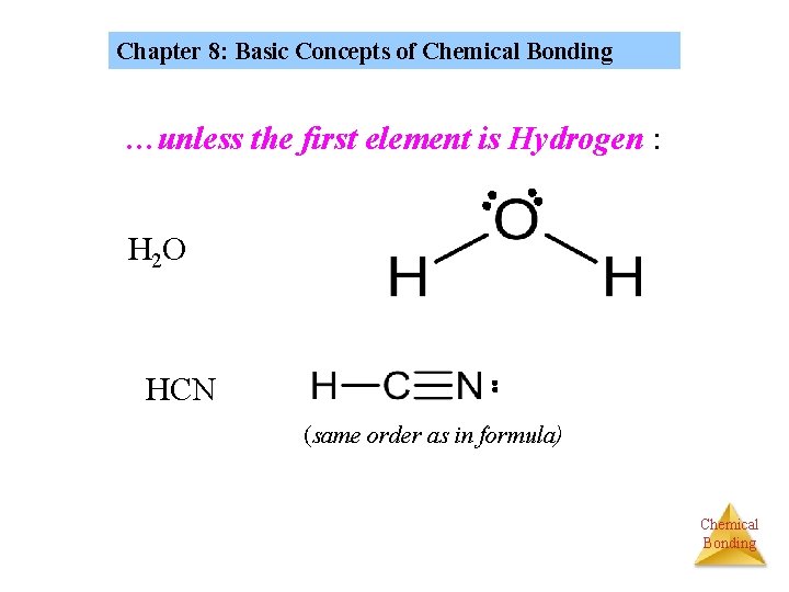 Chapter 8: Basic Concepts of Chemical Bonding …unless the first element is Hydrogen :