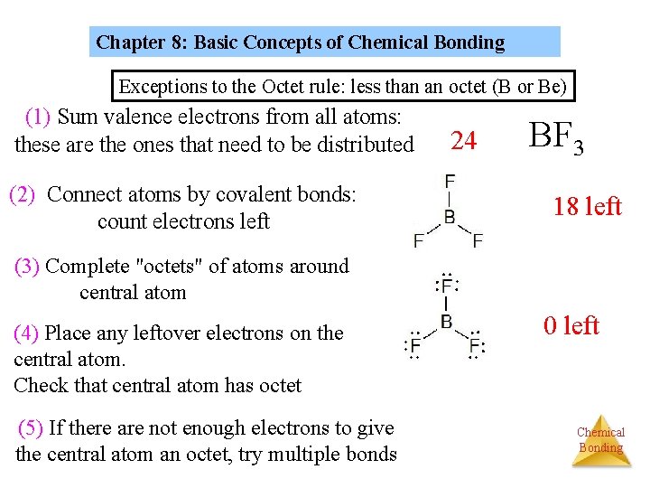 Chapter 8: Basic Concepts of Chemical Bonding Exceptions to the Octet rule: less than