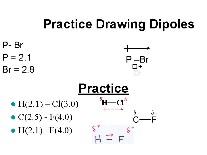 Practice Drawing Dipoles P- Br P = 2. 1 Br = 2. 8 P