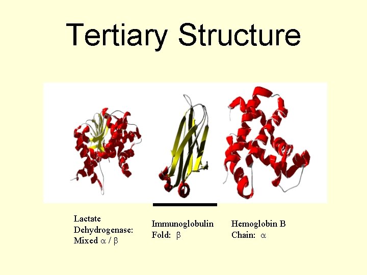 Tertiary Structure Lactate Dehydrogenase: Mixed a / b Immunoglobulin Fold: b Hemoglobin B Chain: