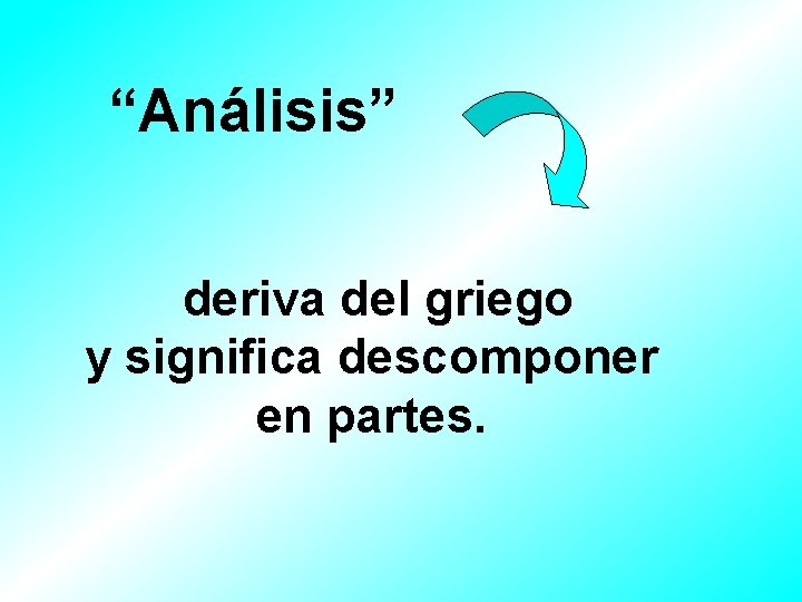 “Análisis” deriva del griego y significa descomponer en partes. 
