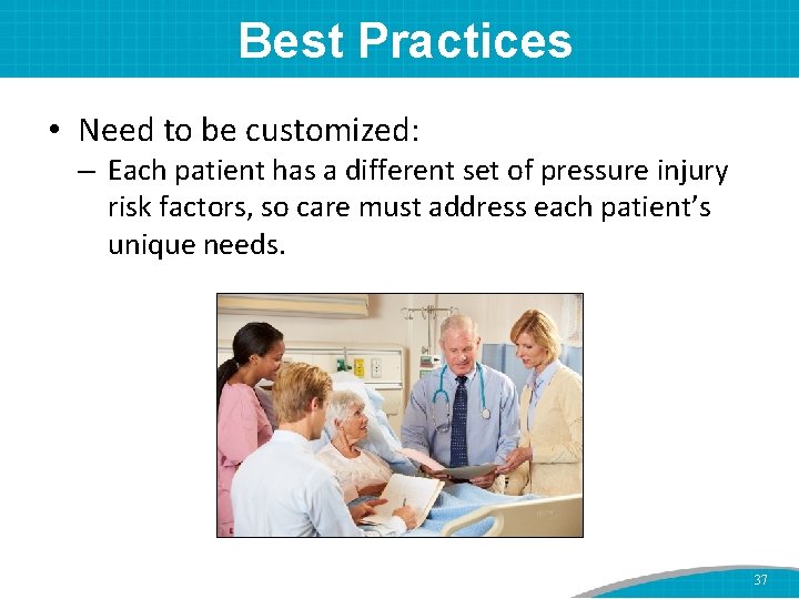 Best Practices • Need to be customized: – Each patient has a different set
