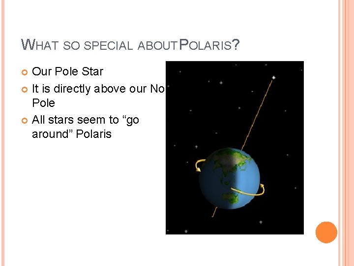 WHAT SO SPECIAL ABOUT POLARIS? Our Pole Star It is directly above our North